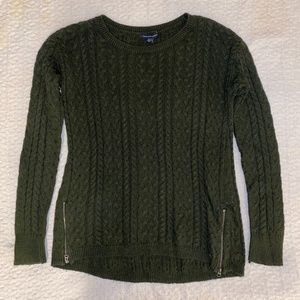 American Eagle Pullover Knit Sweater w/ Zippers Size Medium Dark Green